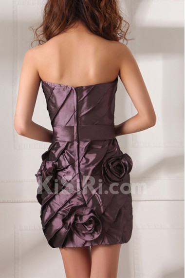 Taffeta Strapless Short Dress with Handmade Flowers