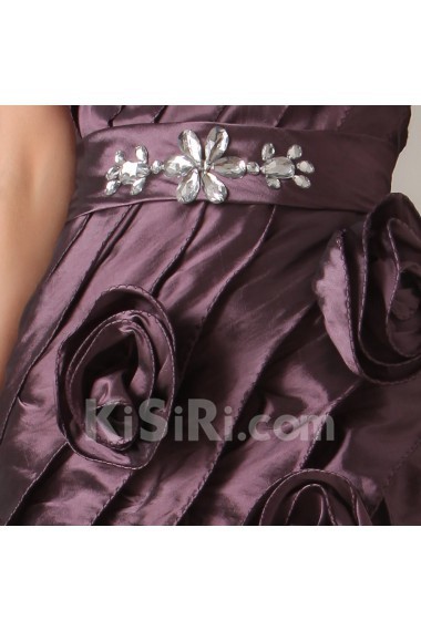 Taffeta Strapless Short Dress with Handmade Flowers