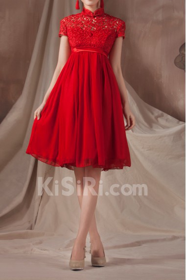 Satin High Collar Neckline Short Dress