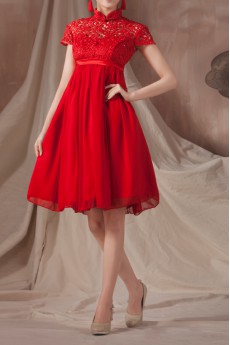 Satin High Collar Neckline Short Dress