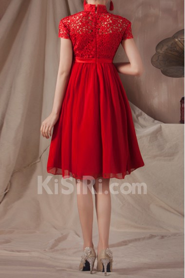 Satin High Collar Neckline Short Dress