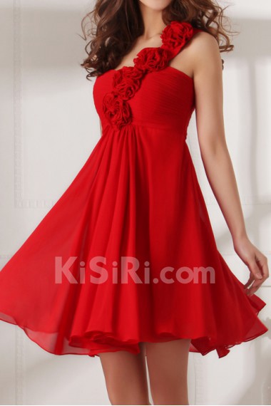 Chiffon One Shoulder Short Dress with Handmade Flowers