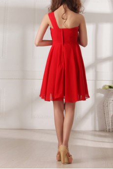 Chiffon One Shoulder Short Dress with Handmade Flowers