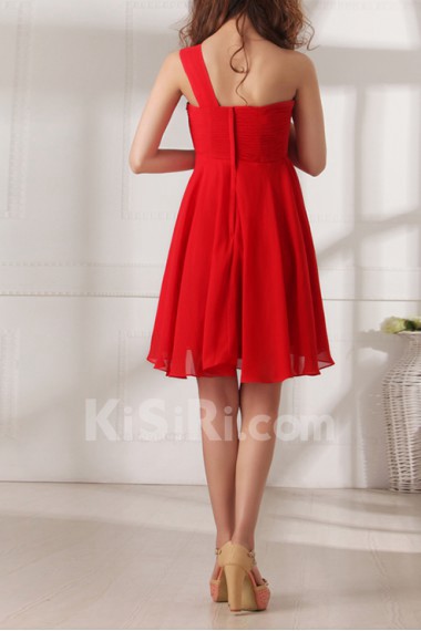 Chiffon One Shoulder Short Dress with Handmade Flowers