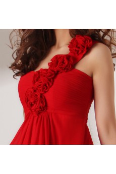 Chiffon One Shoulder Short Dress with Handmade Flowers