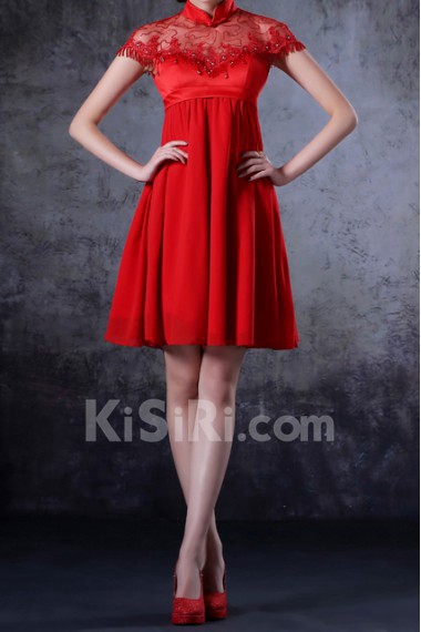 Chiffon High Collar Neckline Short Dress