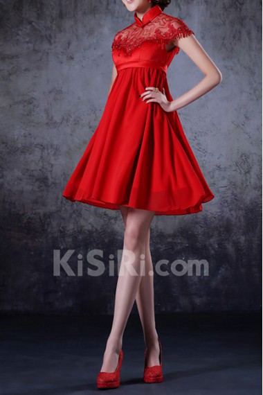 Chiffon High Collar Neckline Short Dress