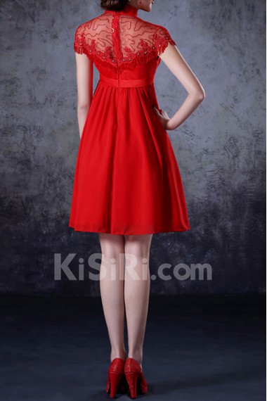 Chiffon High Collar Neckline Short Dress