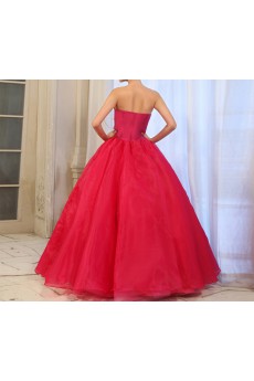 Tulle Strapless Floor Length Ball Gown Dress with Handmade Flowers