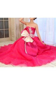 Tulle Strapless Floor Length Ball Gown Dress with Handmade Flowers