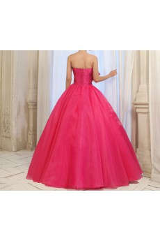 Tulle Strapless Floor Length Ball Gown Dress with Handmade Flowers