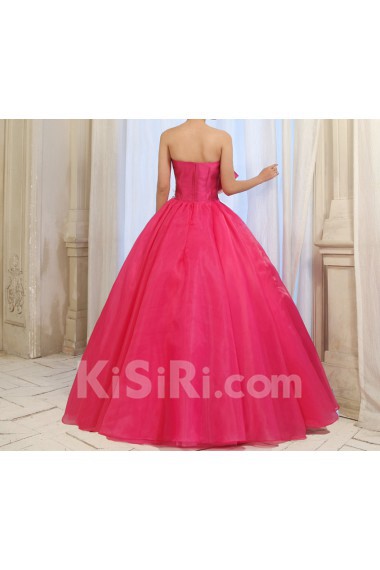 Tulle Strapless Floor Length Ball Gown Dress with Handmade Flowers