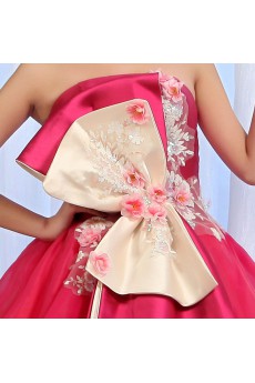 Tulle Strapless Floor Length Ball Gown Dress with Handmade Flowers