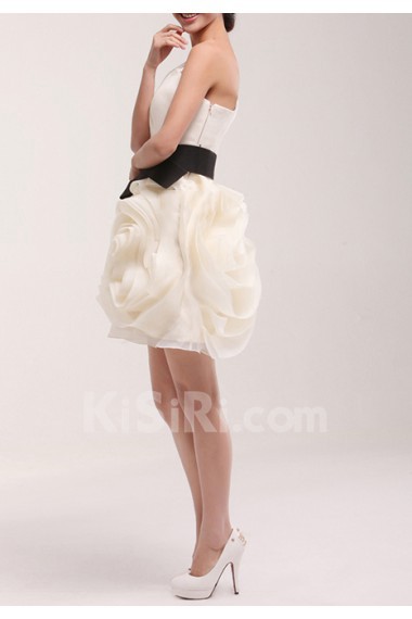 Organza One Shoulder Short Dress with Handmade Flowers