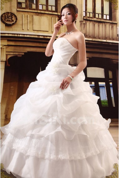 Satin,Tulle Strapless Ball Gown Dress with Bead