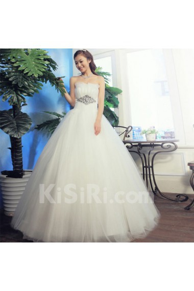 Satin,Tulle Strapless A-line Dress with Diamond