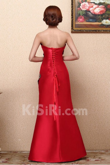 Satin Strapless Dress with Embroidered