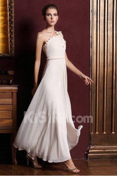 Satin One-shoulder Dress with Handmade Flowers