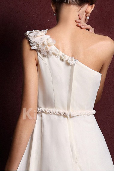 Satin One-shoulder Dress with Handmade Flowers