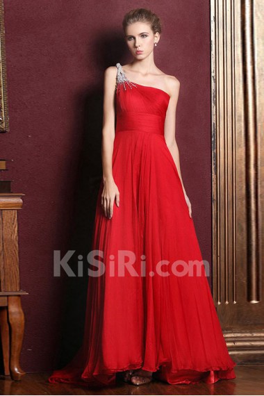 Satin One-shoulder Dress with Diamond