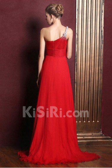 Satin One-shoulder Dress with Diamond