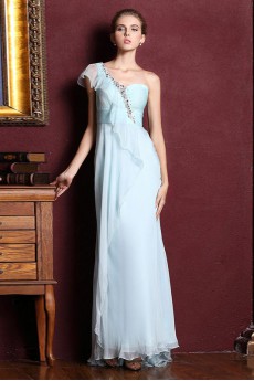 Satin One-shoulder Dress with Diamond