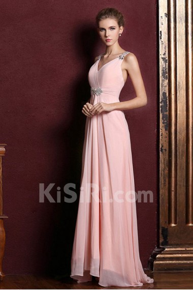 Satin V-neck Dress with Diamond