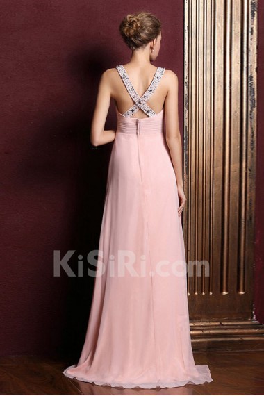 Satin V-neck Dress with Diamond