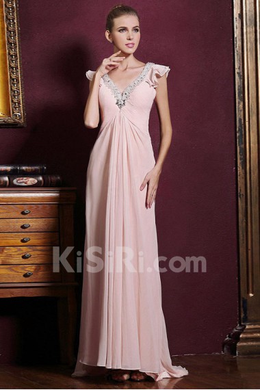 Satin V-neck Dress with Diamond