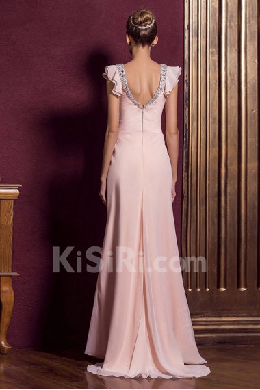 Satin V-neck Dress with Diamond