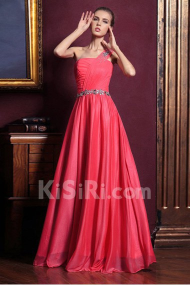 Satin One-shoulder Dress with Diamond