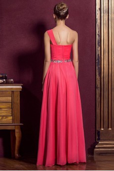 Satin One-shoulder Dress with Diamond