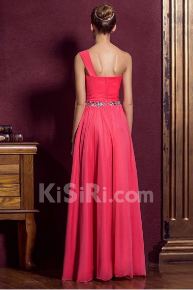 Satin One-shoulder Dress with Diamond