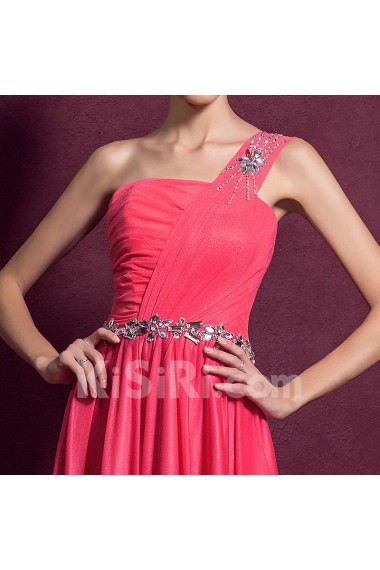 Satin One-shoulder Dress with Diamond