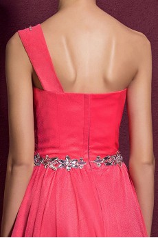 Satin One-shoulder Dress with Diamond