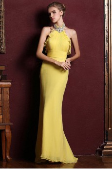 Satin High-Neck Dress with Diamond