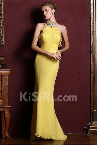 Satin High-Neck Dress with Diamond