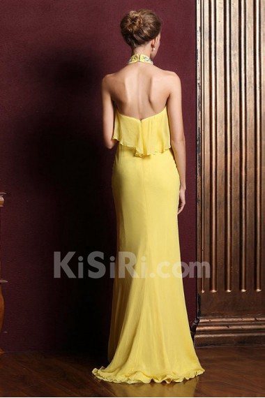 Satin High-Neck Dress with Diamond