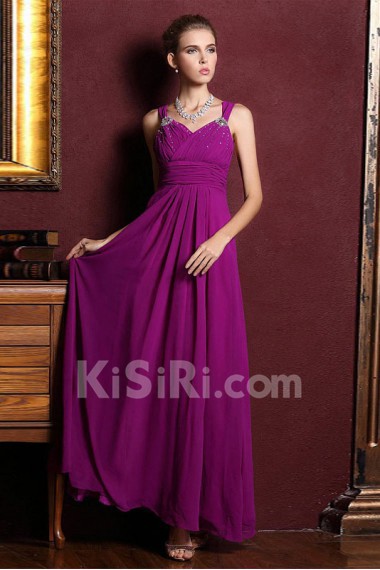 Satin V-neck Dress with Diamond