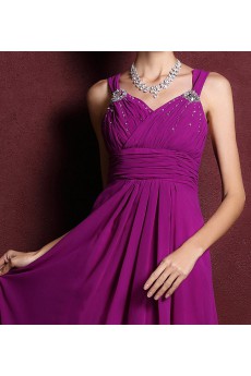 Satin V-neck Dress with Diamond