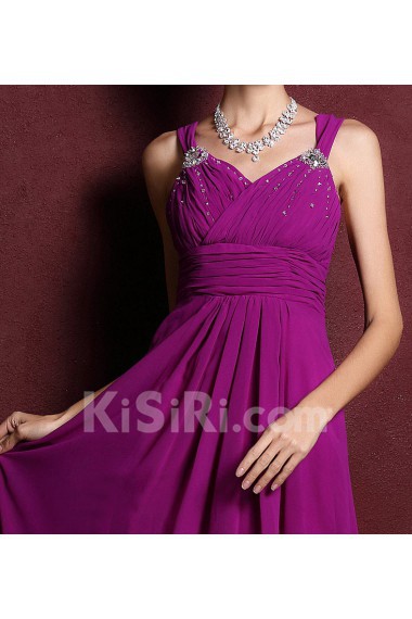 Satin V-neck Dress with Diamond