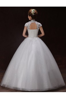 Tulle and Lace High-Neck Ball Gown Dress with handmade Flowers