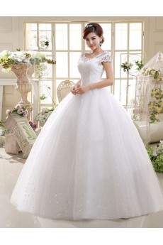 Lace and Tulle Scoop Ball Gown Dress with Beading