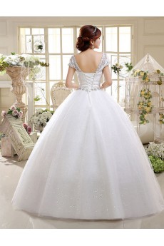 Lace and Tulle Scoop Ball Gown Dress with Beading