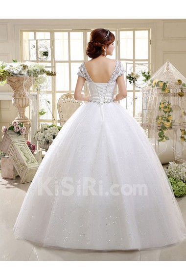 Lace and Tulle Scoop Ball Gown Dress with Beading