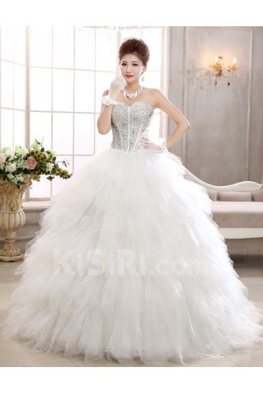 Tulle Strapless Ball Gown Dress with Beading