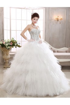 Tulle Strapless Ball Gown Dress with Beading