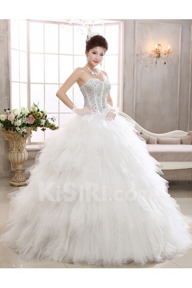 Tulle Strapless Ball Gown Dress with Beading