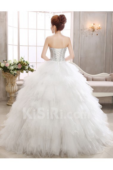 Tulle Strapless Ball Gown Dress with Beading