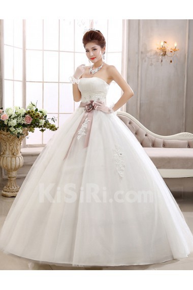 Tulle Strapless Ball Gown Dress with Bead and Handmade Flower